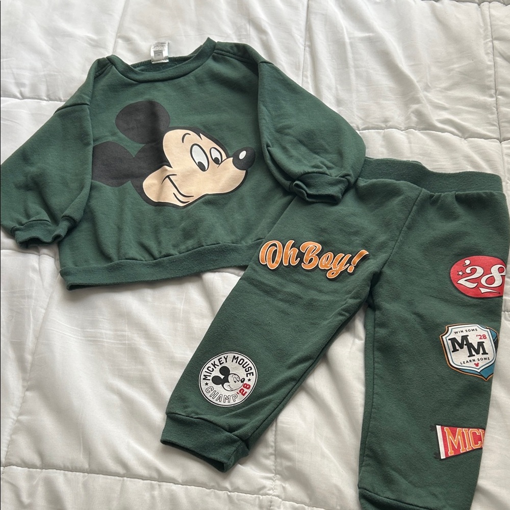 Toddler Mickey Mouse Green Sweatshirt and Pants Set